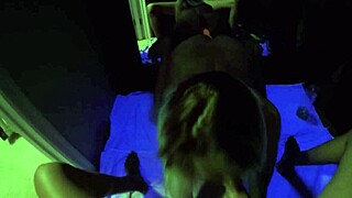 roxy bounces on her dildo while sucking that massive cock in the mirror