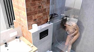 polish amateur hits two real orgasms in private shower before bed