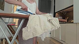 Stepmom Irons Hubby's Clothes While Sucking Stepson's Juicy Cock