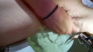 Hairy Pussy Gets Massive Cumshot Blast in Steamy Bathroom Bondage Play