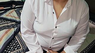 She taught her young lover to pound her oiled fat tits in a mature homemade session.