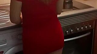 mature mother-in-law's sexy kitchen outfit leads to toy-fueled orgasm fuck