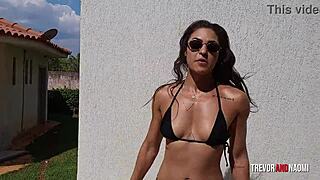 Bikini Pool Tease Leads to Curvy Ebony Doggystyle Cumshot