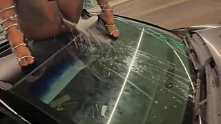 Squirting drenches memphis during intense outdoor public fuck