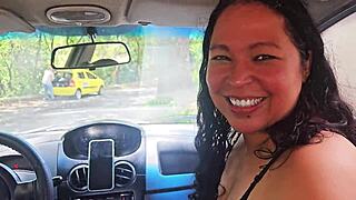 Hotwife deisyyeraldine gives public car blowjob swallows stranger cum flashes medellin ass