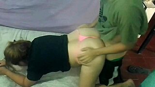 Damn! Sexy Latina Girlfriend Bent Over Doggystyle Creampie in Thong Panties?