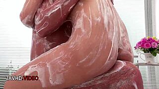 mihono's seductive soapy shower mesmerizes before her handjob climax builds