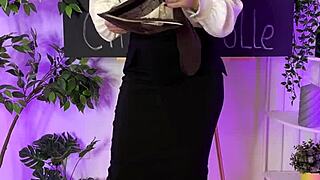 sexy mature blonde teacher slips into coffee nylons heels leggings for club tease