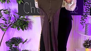 sexy mature blonde teacher slips into coffee nylons heels leggings for club tease