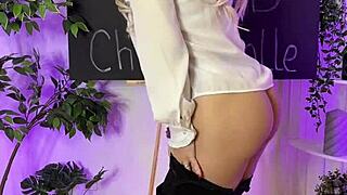 sexy mature blonde teacher slips into coffee nylons heels leggings for club tease