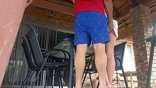 upskirt view from below as i fuck stepmom doggystyle, creampie her pierced clit pussy.