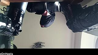 blindfolded latina milf slave chairtied hooded ringgagged sucks to creampie