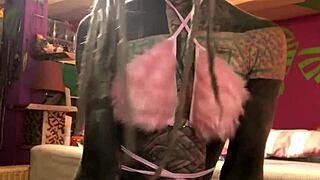 wanna see this tattooed punk cutie in glasses and fur lingerie cream all over her dildo?