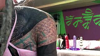 Skinny Tattooed Babe In Glasses Toys Her Creamy Pussy With Dildo Solo Session