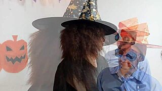 Curvy witch nympho seduces trick-or-treaters into wet bedroom fucks on halloween