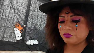 Curvy witch nympho seduces trick-or-treaters into wet bedroom fucks on halloween