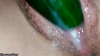 whoops, salad cucumber slides deep in my creamy wet pussy