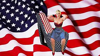 Granny America licks sticks and dicks in patriotic creampie missionary fun