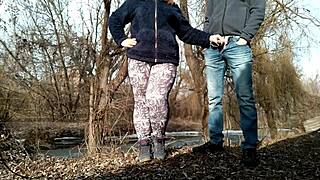 wow my mother in law's hairy pussy flashes on frosty street!