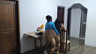 latino guy bangs colombian waitress while arab buddy watches rough