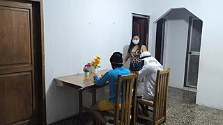 latino guy bangs colombian waitress while arab buddy watches rough