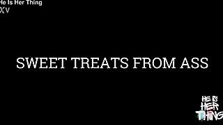 Ass serves gummy bears chocolate for devoted licking