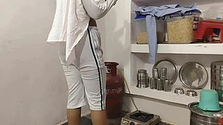 Girlfriend bent over kitchen counter for quick rough doggystyle cumshot