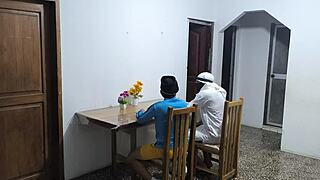 latino guy bangs colombian waitress while arab buddy watches rough