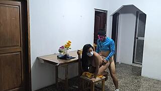 latino guy bangs colombian waitress while arab buddy watches rough