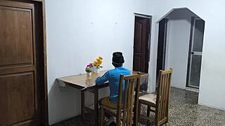 latino guy bangs colombian waitress while arab buddy watches rough