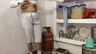 Girlfriend bent over kitchen counter for quick rough doggystyle cumshot