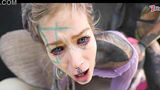 Tattooed hippy gapes ass with toy then big cock