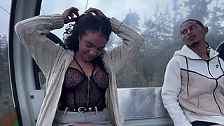 Slut's perfect natural tits bounce during cable car blowjob and rough doggystyle ride