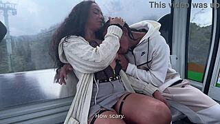 Slut's perfect natural tits bounce during cable car blowjob and rough doggystyle ride