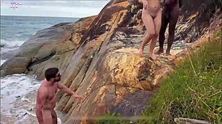 Brazilian Couple Fucks Black Bull Marlon Costa Freely on Nudist Beach