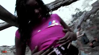 check out tyra lewis that exotic ebony babe with huge natural tits taking rough outdoor interracial anal cowgirl