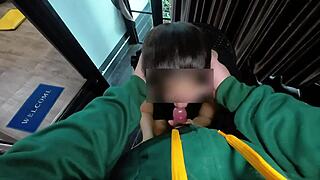 thai slut sucks cock hard before creampie fills tight pussy