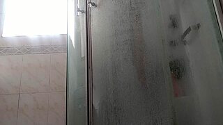 guy showers showing off his huge throbbing monster cock