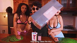 two latinas explode in toy-fueled orgasms at wild holiday party