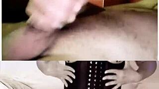 Latina milf in corset heels teases big shaved pussy with dildo on webcam
