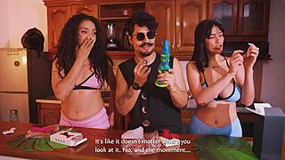 two latinas explode in toy-fueled orgasms at wild holiday party