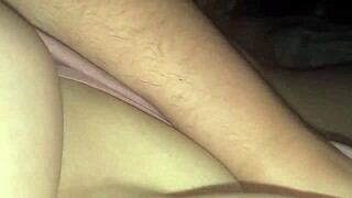 shoving dildo through my open white panties deep inside close up