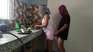chubby indian housewife rides juicy hairy pussy on kitchen counter