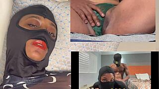 Ebony babe squirts hard homemade close-up eye-rolling orgasm while clothes rip and pussy drips wet