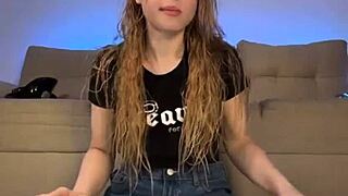 this horny blonde teen bounces her huge natural tits around while playing on webcam till orgasm
