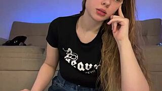 this horny blonde teen bounces her huge natural tits around while playing on webcam till orgasm