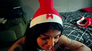 Skinny tattooed teen hides christmas buttplug gift in ass waiting for pov discovery ride