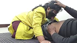 Chubby Indian wife bent over bed for deep creampie after mask play