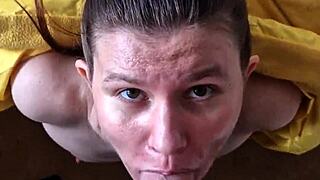russian neighbors blowjob ends in cum on ass then shower cleanup