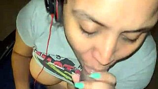 Busted Facial Cumshot Covers Her Tits During Secret Homework Blowjob